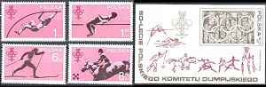 Польша, 1979, 60 лет Олимпийскому комитету, 4 марки + блок